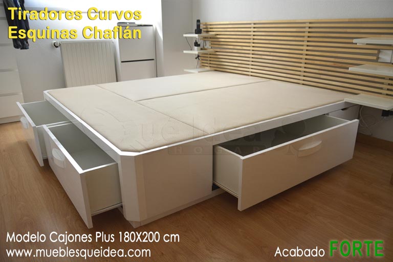 Montajerealizado en Cataluña de Cama con cajones con acabado Forte color blanco brillo de 180 de ancho por 200 de largo