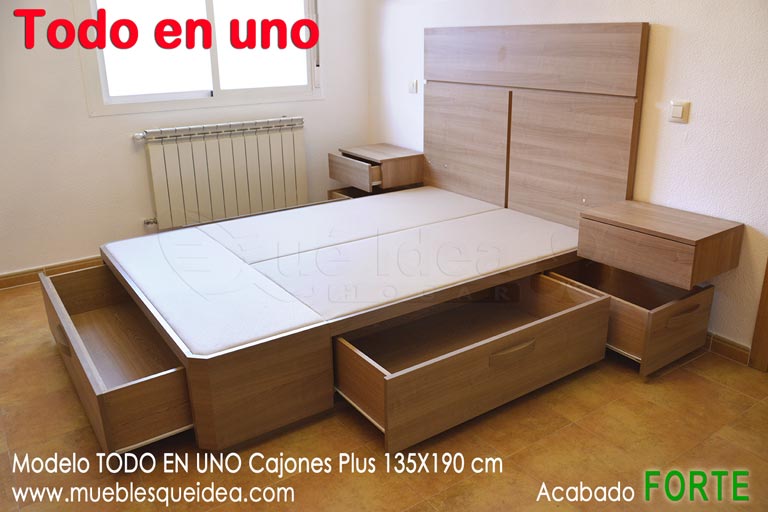 Montaje realizado de Cama con cajones, mesitas y cabecero, todo en uno acabado Forte en madera color cerezo silvestre Verona Romana