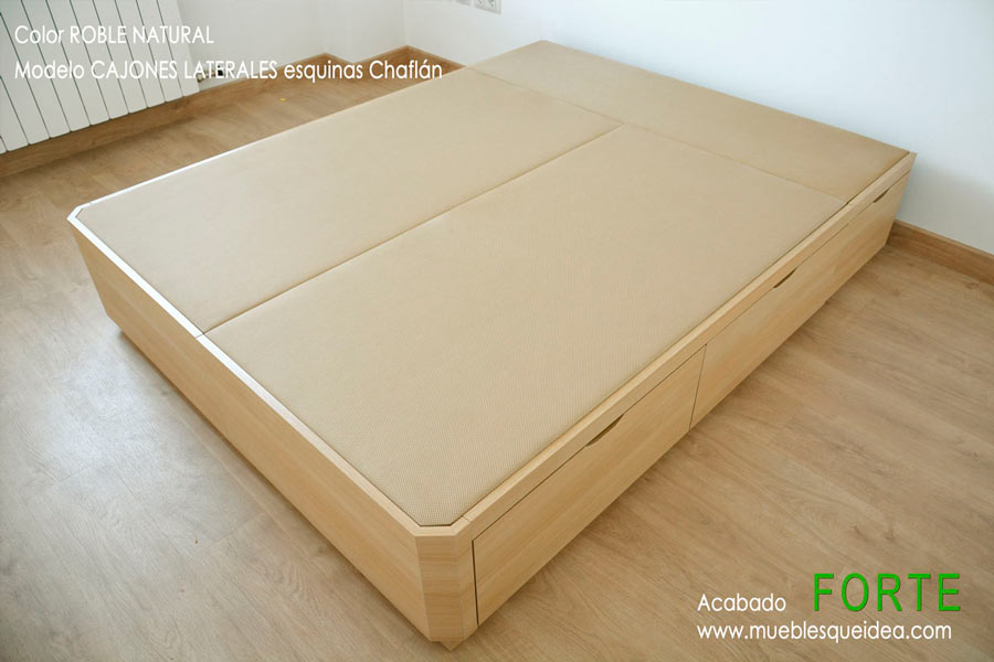 Canape cama de madera Cajones Laterales acabado Forte con las esquinas Chaflán y tiradores Uñero