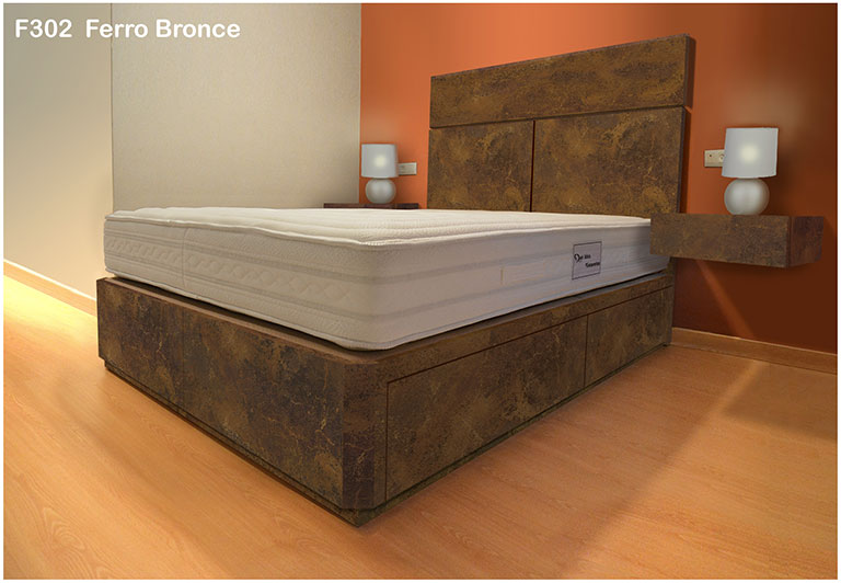 cama con cajones, mesitas y cabecero en color FERRO BRONCE F302