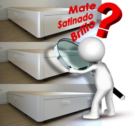 Cama de madera con acabado Luxe en las tres versiones del acabado Luxe Brillo satinado y mate