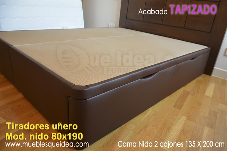 Cama nido grande color chocolate con cajones  de tiradores Uñero y base tapizada