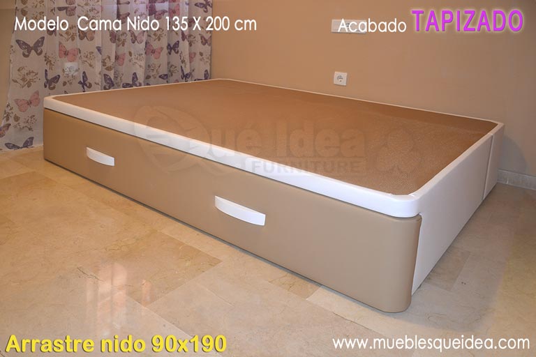 Cama nido diván grande de dos colores de 135 de ancha por 200 cm. de larga con nido arrastre de 90 cm. de ancho por 190 cm. de largo