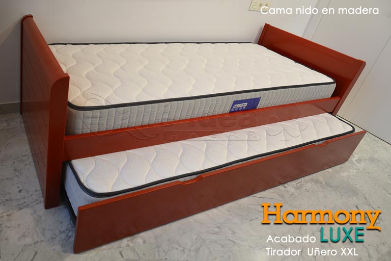 Cama nido de 90x200 lacada en rojo referencia color Ral 3011 modelo Harmony con los tiradores Uñero