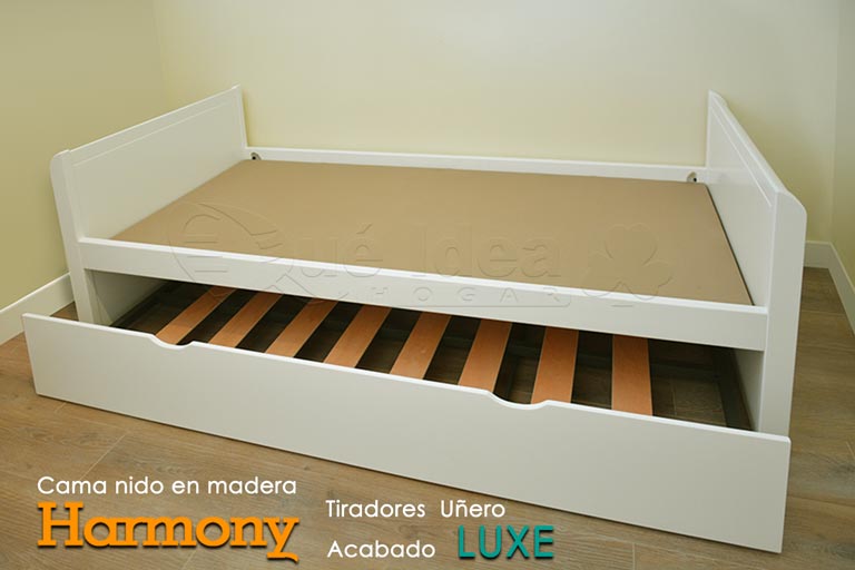 Cama Nido de madera de 90x200 Harmony montada en Madrid color blanco por Qué Idea Hogar con tiradores Uñero