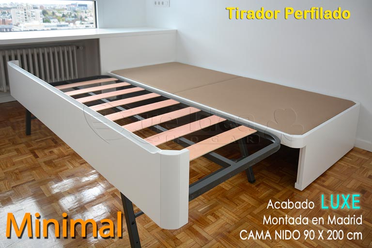 Ejemplo de montaje de una Cama individual nido para usarse con colchones de 21 cm. está ideada para formar una cama de matrimonio o dos camas individuales separadas