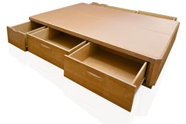 Canapé acabado en madera FORTE con 6 cajones LATERALES retranqueados exclusivo de Muebles Qué Idea, Esquinas Chaflán y tiradores curvos