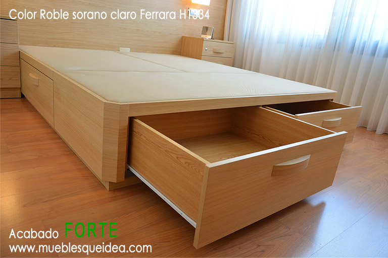 Cama canapé con 6 cajones en madrea color roble