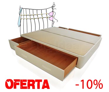 cama canapé tapizado con dos cajones retranqueados en cada lateral