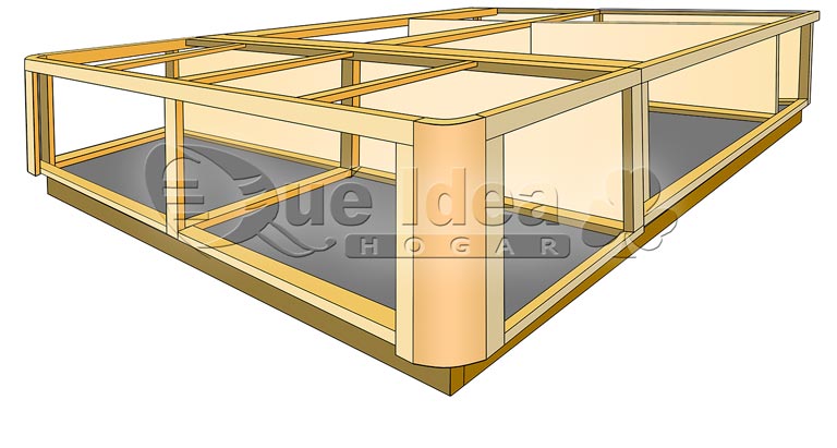 Cajones retranqueadoe en una cama con cajones Plus