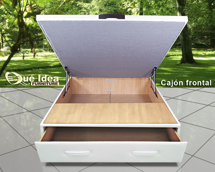 canapé cama tapizada con un cajón en los pies de Qué Idea Hogar