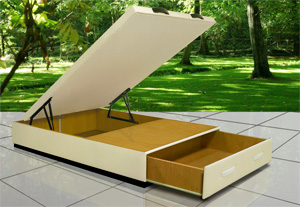 Cama canapé CAJON FRONTAL y tapa abatible tapizado de 80 de ancho por 190 de largo con zócalo