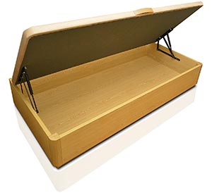 Canapé de tapa abatible de apertura lateral en madera color roble