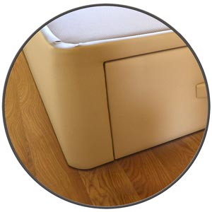 Canapé de cuatro Cajones Laterales tapizado en color chocolate con soporte Directo al suelo, CTL4-SI 