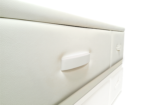 tapizado color blanco para la cama con cajones