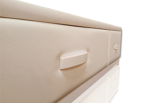 tapizado color tortola para la cama con cajones