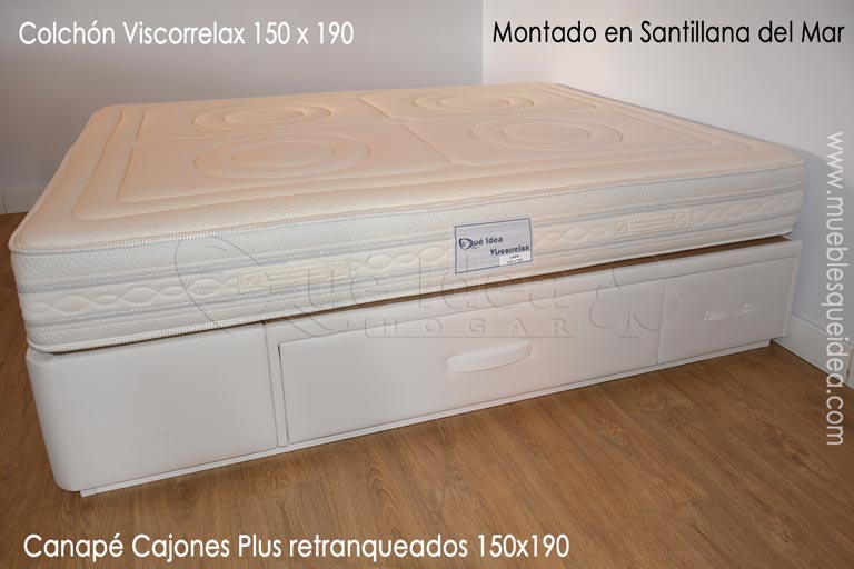 montaje de un Colchón Viscorrelax para cama de 150 de ancho por 190 de largo entregado en Santillana del Mar Cantabría junto con un canapé tapizado modelo Cajones Plus retranqueados