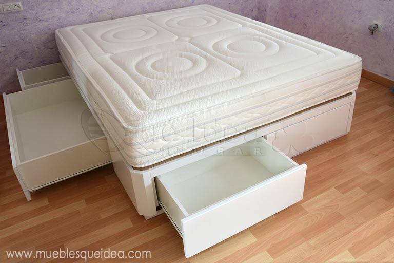 Colchón Viscorrelax de muelle ensacada en un cama de cajones blanca modelo Plus sin tiradores y con esquinas Chaflán