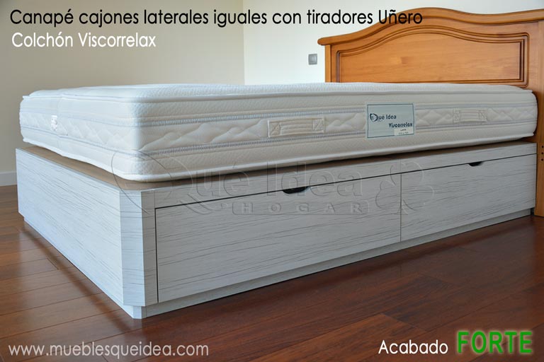 montaje de un Colchón Viscorrelax de muelle ensacado con viscoelástica entregado con un canapé con 4 cajones laterales iguales acabado Forte