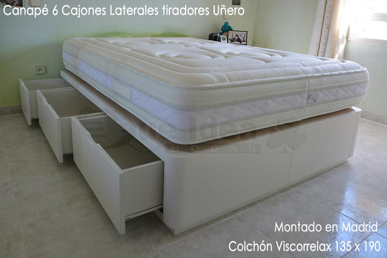 Colchón Viscorrelax montado con un Canapé de 6 cajones laterales en Madrid