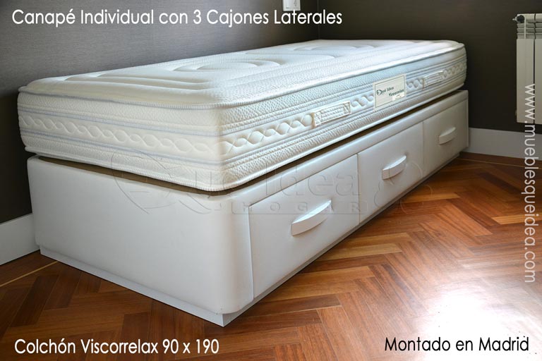 montaje realizado en Madrid de un Colchón viscorrelax de 90x190 cm con canapé individual de 3 cajones laterales