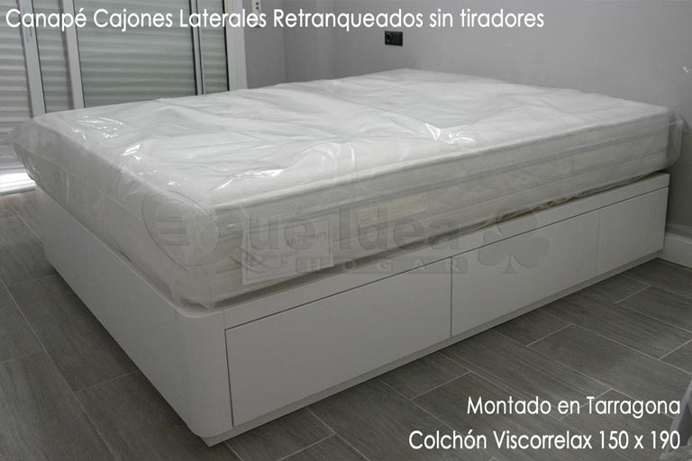 Colchón de muelle ensacado y viscoelastica modelo Viscorrelax mas canapé cajones laterales sin tiradores montado en Tarragona