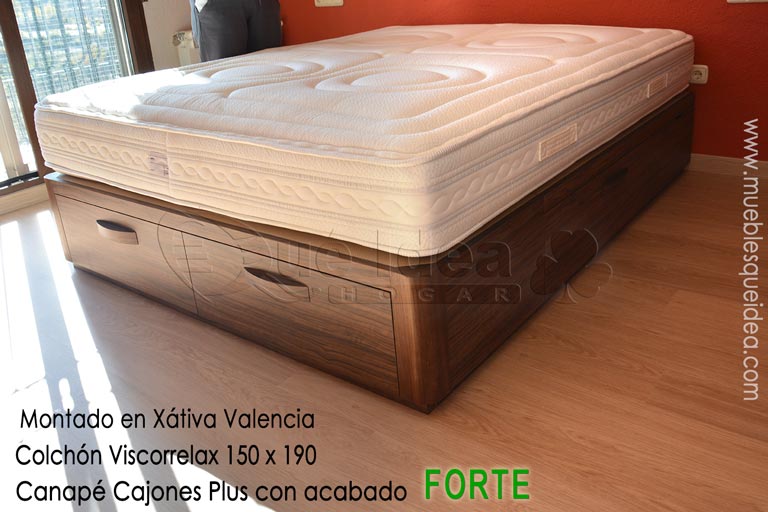 montaje de un Colchón Viscorrelax más Canapé con cajones modelo Plus acabado en Madera tipo Forte montado en Xátiva Valencia