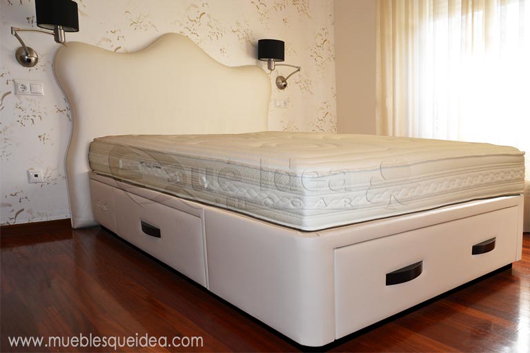 Cabecero vintage, Colchón visco y muelle ensacado y cama con cajones tapizada CTP5-ZR