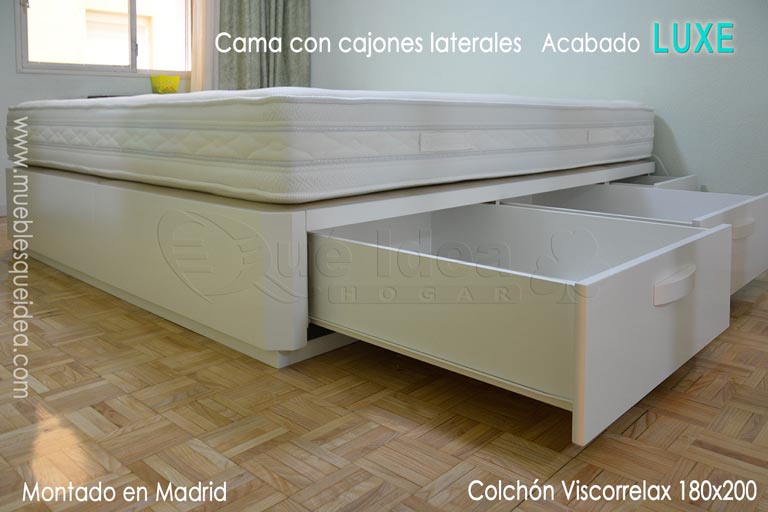 montaje de un Colchón modelo Viscorrelax entregado con una cama con cajones Laterales en madera lacada de montada en Pozuelo de Alarcón Madrid
