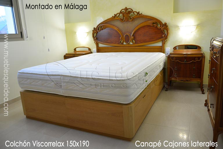 Montaje en málaga de un Colchón de muelle ensacado modelo Viscorrelax de 150 cm de ancho por 190 de largo con un Canapé con cajones Laterales en madera