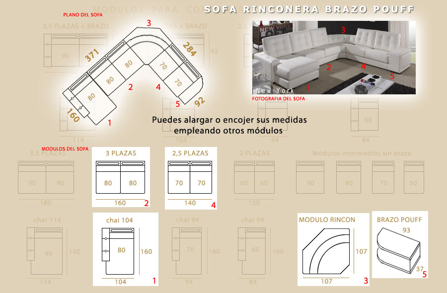 medidas del sofa de piel new york
