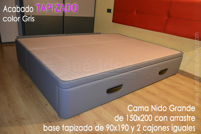 Ejemplo de Cama Nido grande abierta de 135x190 con cajones a la izquierda y arrastre de 80x180 montada en Pamplona