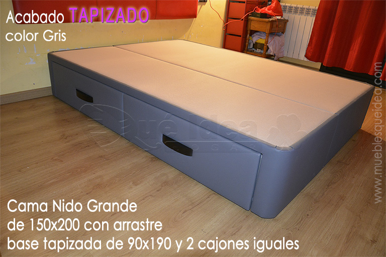 Ejemplo de Cama Nido grande abierta de 135x190 con cajones a la izquierda y arrastre de 80x180 montada en Pamplona