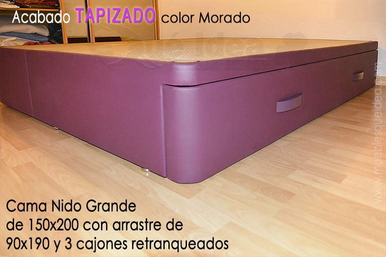 Ejemplo de Cama Nido grande abierta de 135x190 con cajones a la izquierda y arrastre de 80x180 montada en Pamplona