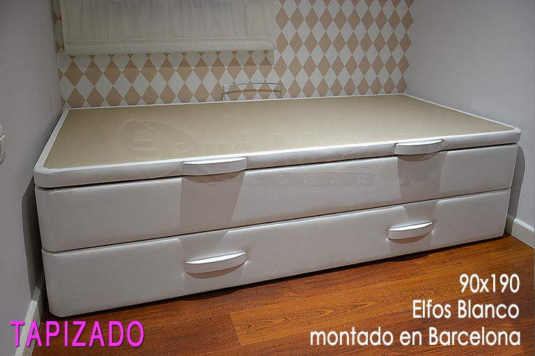 Canapé Arcón Nido tapizado de medida 90x190 montado en Barcelona