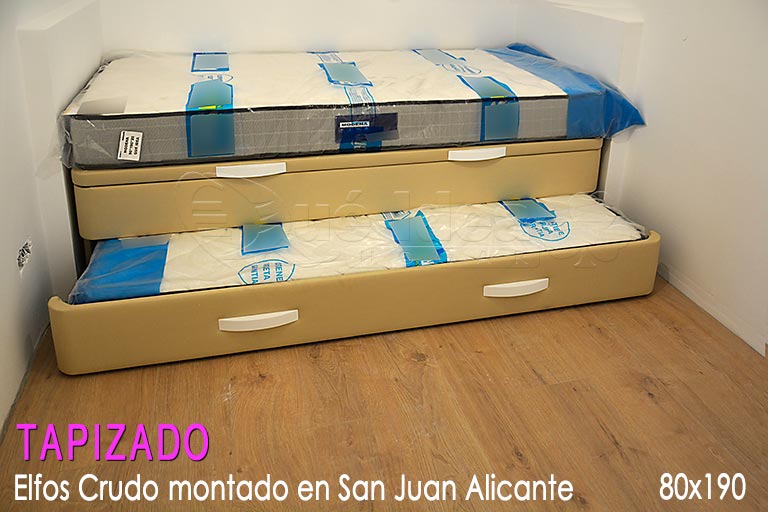 Arcón nido color Cruco tapizado en polipiel montado en Alicante