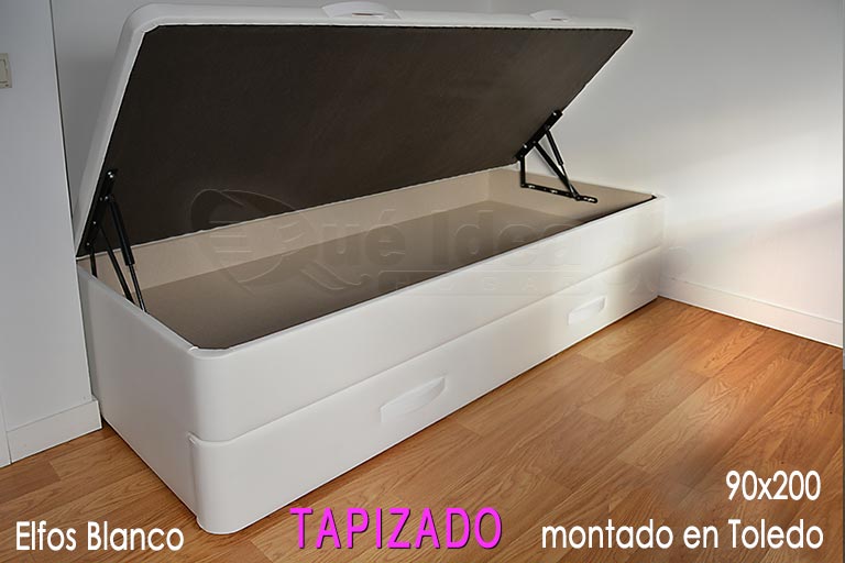 Canapé Arcón nido tapizado en color blanco montado en Toledo de 90x200 encajonado entre dos paredes