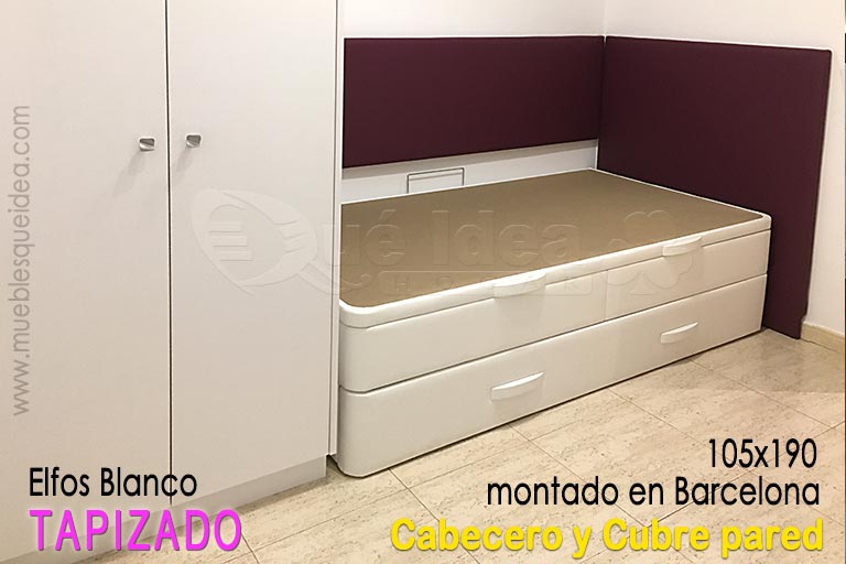 Canapé Nido blanco con cabecero y cubre pared En color granate