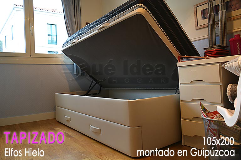 Canapé nido color Hielo de 105x200 montado en Guipúzcoa con un colchón Viscomodo flow-plata, a pesar de ser 105x200 este canapé es de un solo módulo por estar montado en una casa en bajo