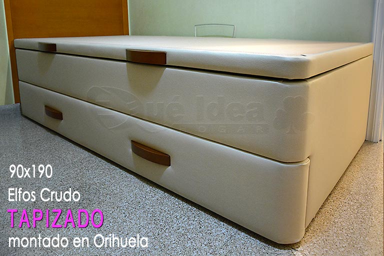Canapé nido color crudo montado en Orihuela de 90x190 con tiradores en Cerezo