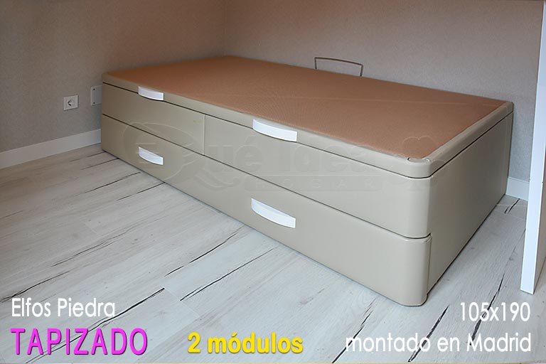 Canapé nido de tamaño grande de 105x190 tapizado en color Piedra montado en Madrid