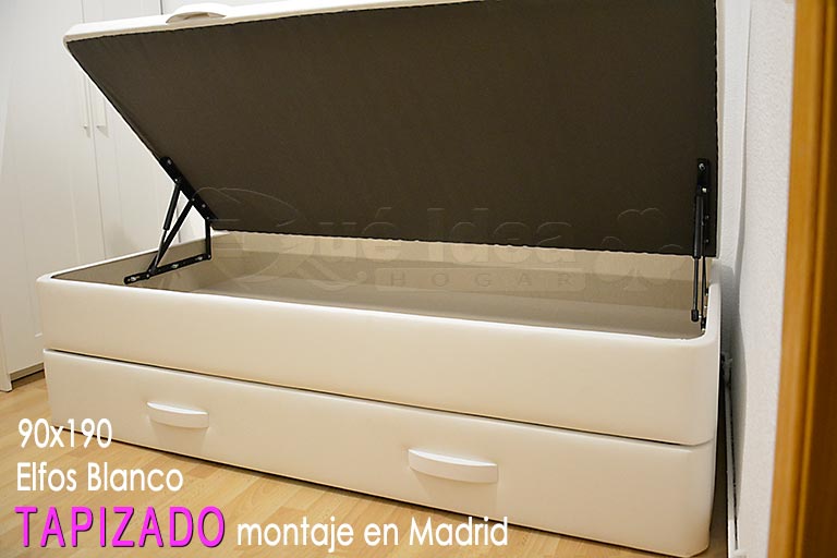 Canapé nido de 90x190 tapizado en color blanco montado en Madrid
