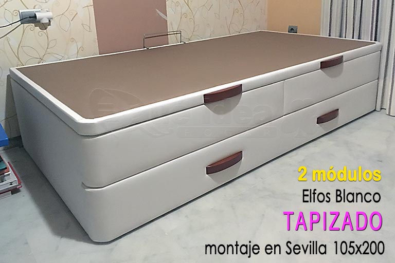 Canapé Nido tapizado en color blanco con tiradores Curvos en madera Maciza color cerezo de aspecto elegante