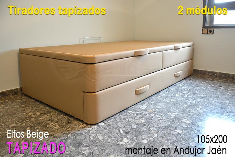 Canapé nido grande de 105x200 cm montado en Jaen con los tiradores tapizados en la mismo color de polipiel que el resto