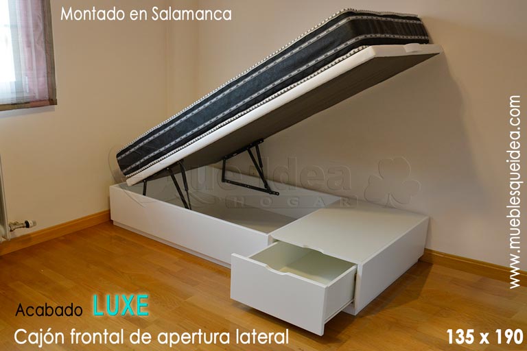 montaje y entrega de una Oferta de colchón Viscomodo y canapé abatible individual de 90x190 con un cajón frontal de apertura lateral acabado en madera lacada Luxe mate montado en Salamanca