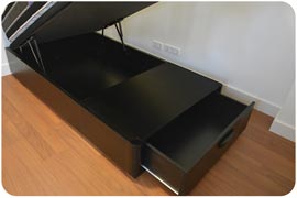 Canapé de madera individual de 105x190 con pie de cama para almacenaje color negro para Madrid