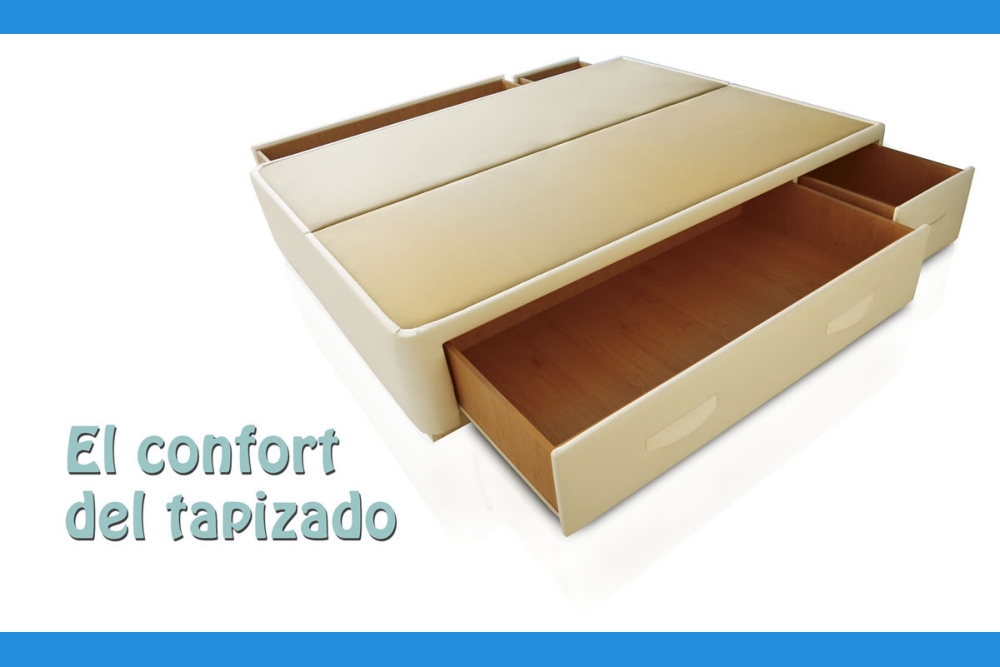 Cama tapizada con cajones a los dos lados retranqueados a la medida de las mesitas