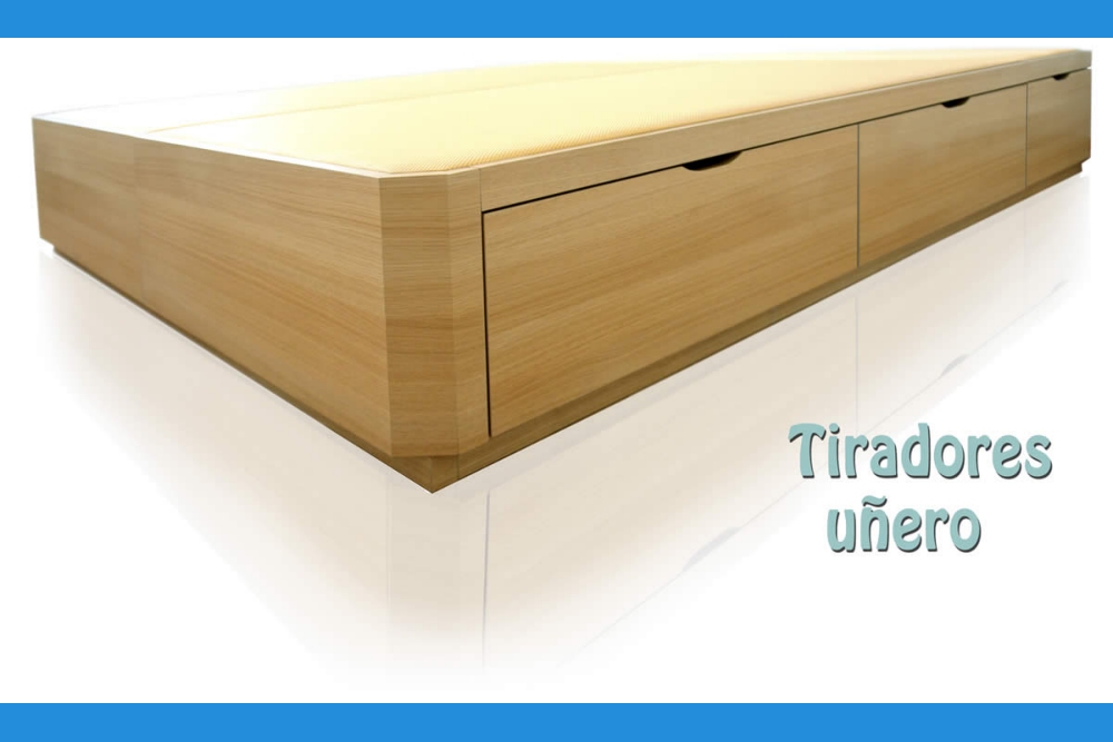Cama canapé con cajones tiradores uñero color Roble