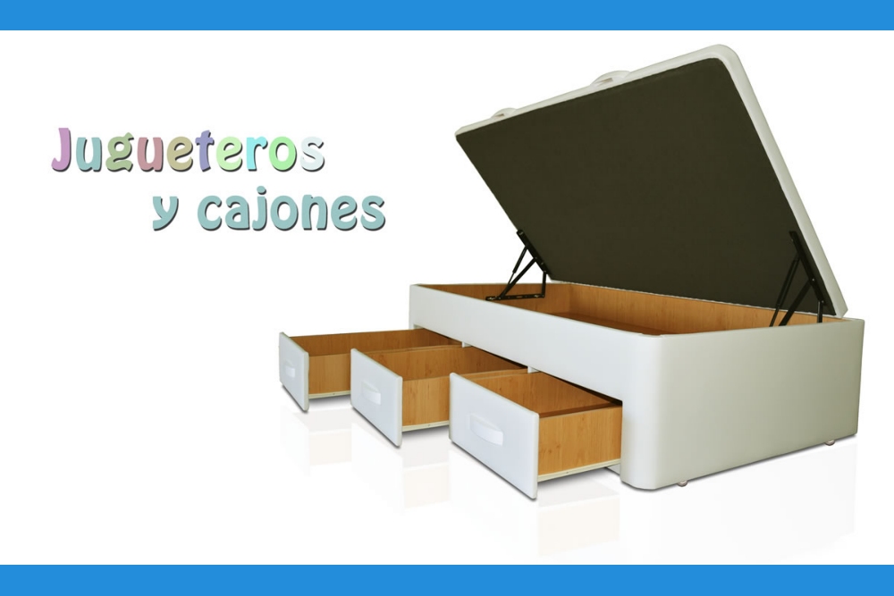 Cama canapé arcón juguetero de tapa abatible más cajones