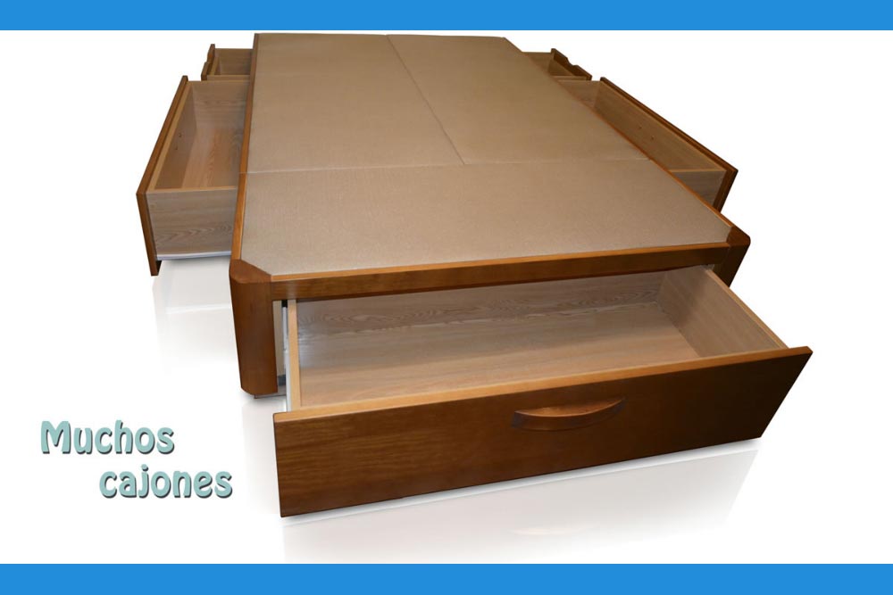 cama canapé con cajones acabado natural a base de tablero rechapado en madera natural